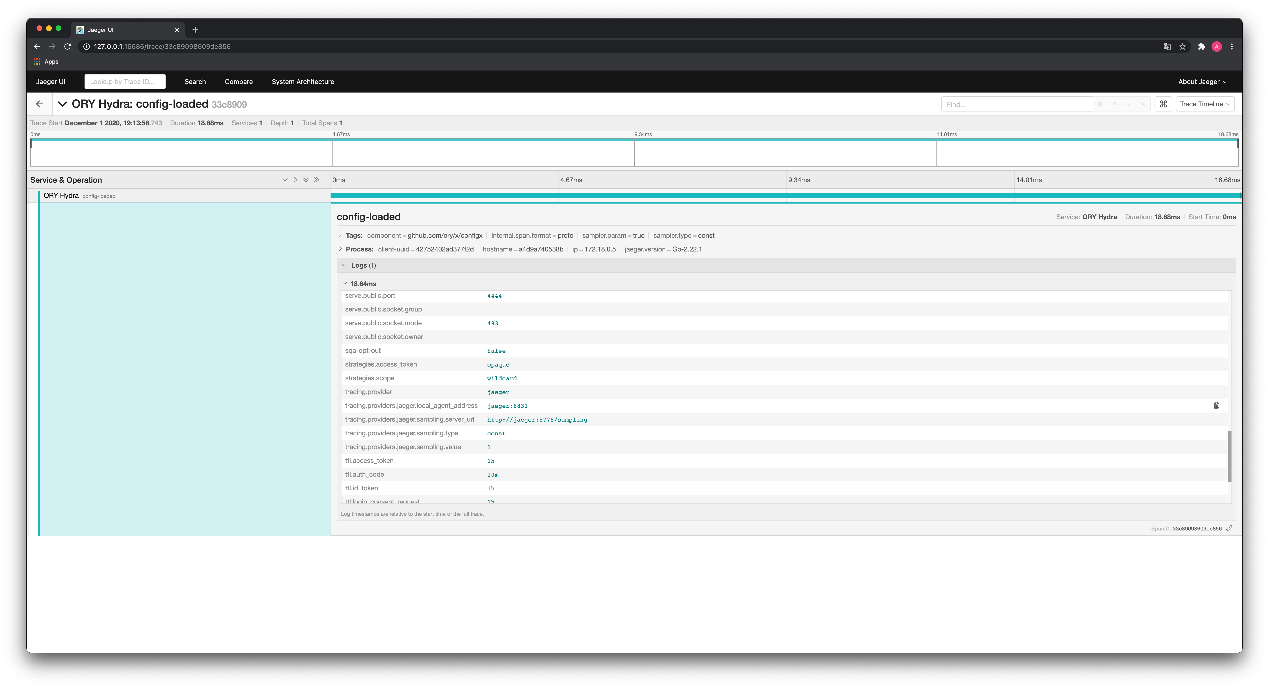 Jaeger Tracing UI for Ory Hydra